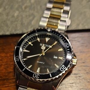 Suntime Quartz Watch with Gold and Silver Band